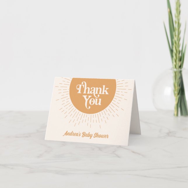Minimalist Ray of Sunshine Boho Baby Shower Thank You Card (Front)