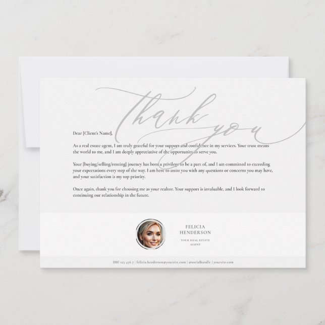 Minimalist Real Estate Agent Grateful Appreciation Thank You Card (Front)