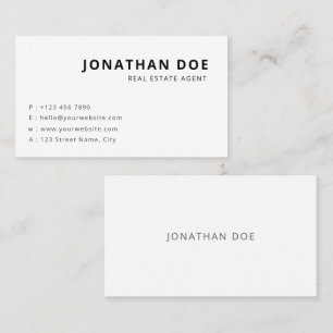 Minimalist Real Estate Agent Professional White Business Card