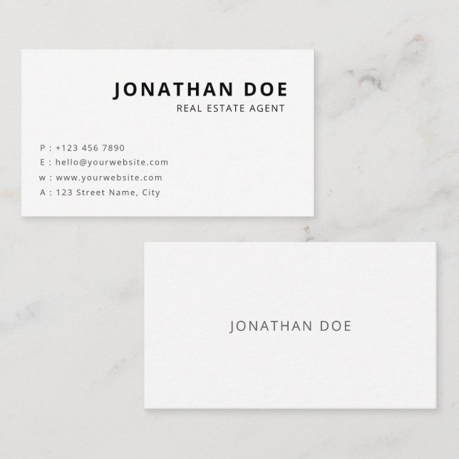 Minimalist Real Estate Agent Professional White Business Card (Front/Back)