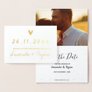 Minimalist Real Foil Photo Wedding Save The Date Foil Card