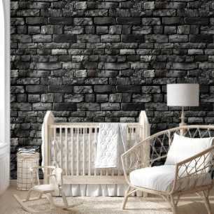 Minimalist Realistic Rustic Black Brick Elegant Wallpaper