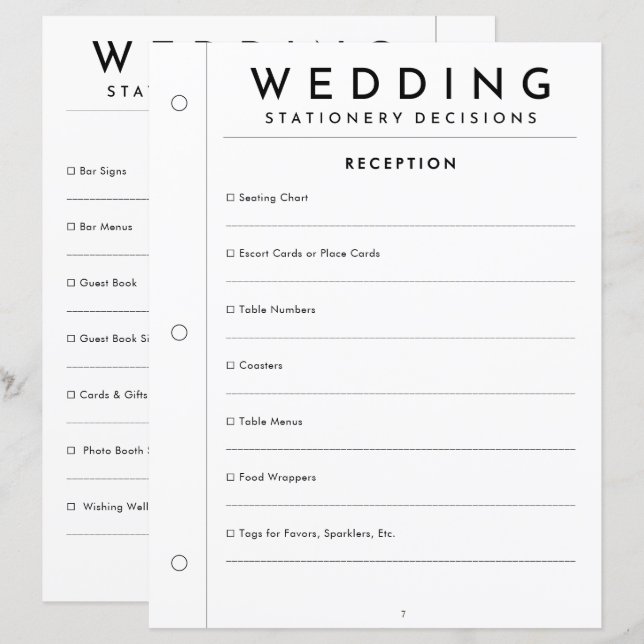 Minimalist Reception Wedding Stationery Page (Front/Back)
