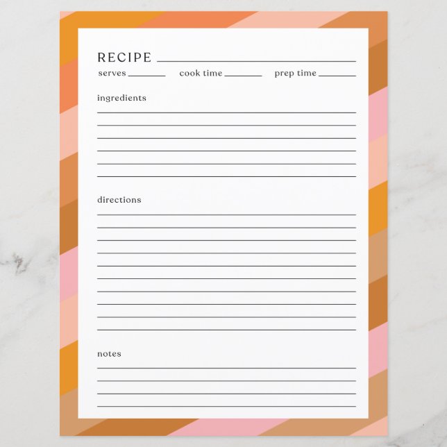 Minimalist Recipe Page Letter Size Colourful Retro (Front)