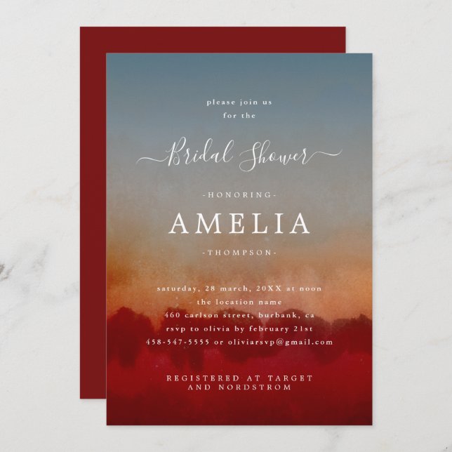 Minimalist Red and Blue Abstract Bridal Shower  Invitation (Front/Back)