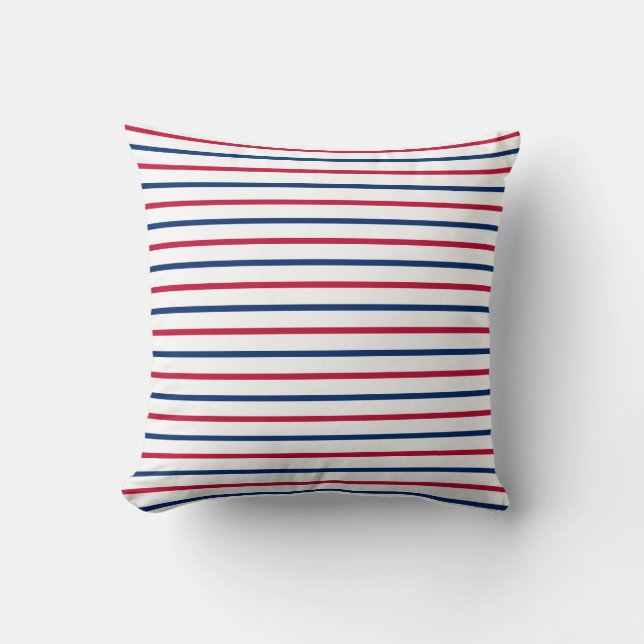 Minimalist Red and Blue Stripes Modern Pattern Cushion (Front)