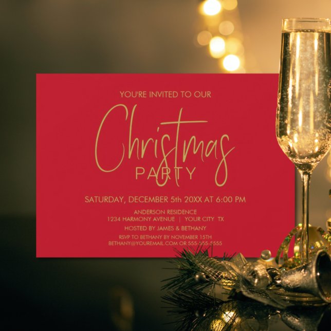Minimalist Red and Gold Christmas Party Invitation (Creator Uploaded)