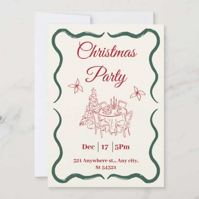 Minimalist Red and Green Christmas Party  Invitation (Front)