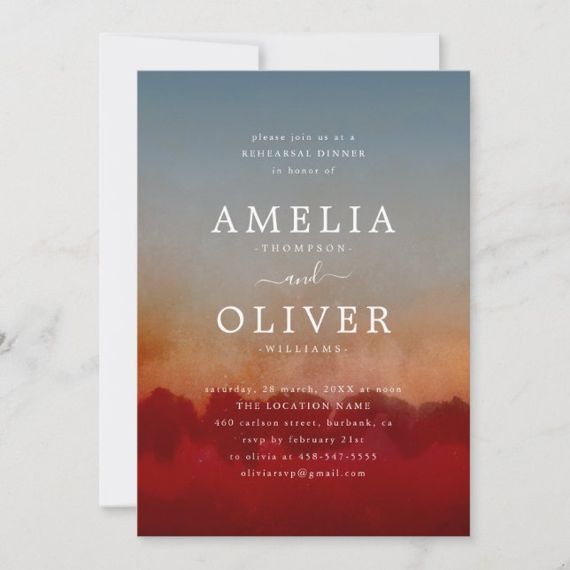 Minimalist  Red and Grey Abstract Rehearsal Dinner Invitation (Front)