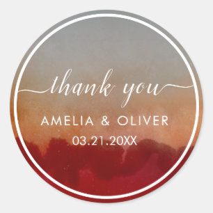 Minimalist Red and Grey Wedding Thank You  Classic Round Sticker