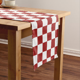Minimalist Red and White Chequered Pattern Short Table Runner