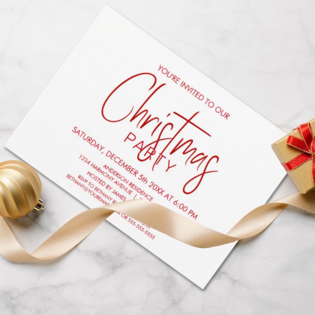 Minimalist Red and White Christmas Party Invitation (Creator Uploaded)