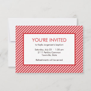 Minimalist Red and White Diagonal Stripe Baptism Invitation