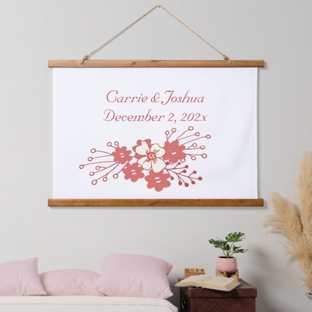 Minimalist Red and White Flowers Wedding  Hanging Tapestry (Bedroom)