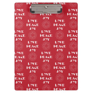 Minimalist Red and White Love, Peace, Joy Clipboard