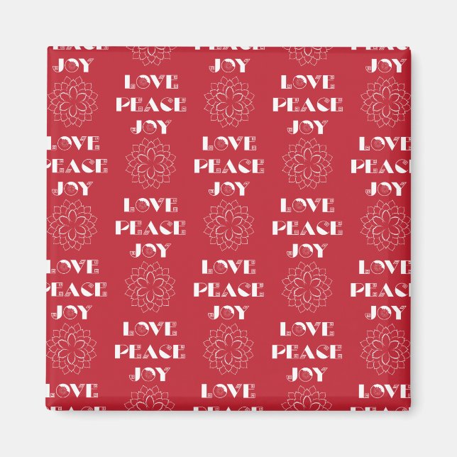 Minimalist Red and White Love, Peace, Joy Magnet (Front)