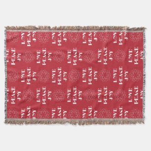 Minimalist Red and White Love, Peace, Joy Throw Blanket