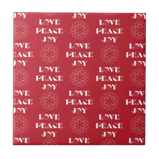 Minimalist Red and White Love, Peace, Joy Tile (Front)