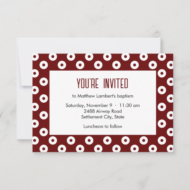 Minimalist Red and White Polka-Dot Baptism Invitation (Front)