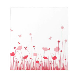 Minimalist Red and White Poppies Meadow Floral Notepad