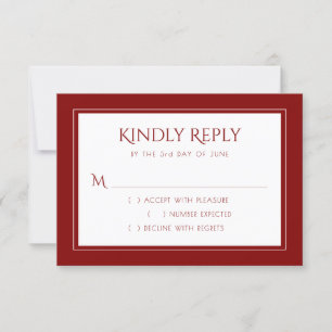 Minimalist Red and White   Simple Modern Crimson RSVP Card