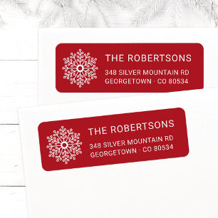 Minimalist Red and White Snowflake Return Address