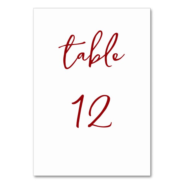 Minimalist Red and White Table Number (Front)