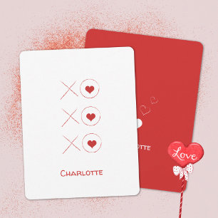 Minimalist Red and White XO Heart Valentine's Day Holiday Card