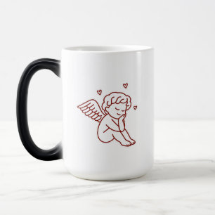 Minimalist Red Angel Line Art  Magic Mug
