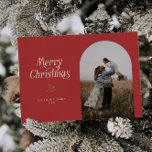 Minimalist Red Arch Merry Christmas Photo Holiday Card<br><div class="desc">Minimal and clean Christmas photo card featuring a red arch frame with a typography text that says "merry christmas" with a simple illustration of red berries.</div>