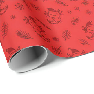 Minimalist Red Axolotl Seamless Pattern Christmas Wrapping Paper