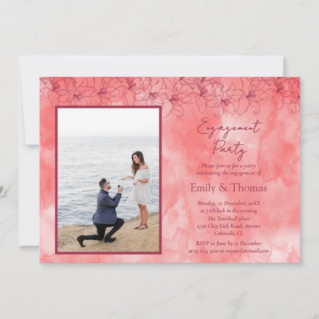 minimalist red backdrop wedding engagement invitat invitation (Front)