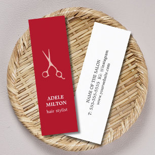 Minimalist Red Beige Scissors Hair Stylist Mini Business Card