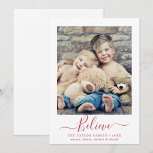Minimalist Red Believe Religious Portrait Photo Holiday Card