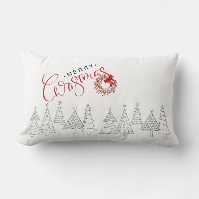 Minimalist Red Berries Merry Christmas Family Name Lumbar Cushion (Front)