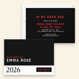 Minimalist Red Black Grad Era class of 2026 Invitation