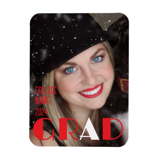 Minimalist red black white graduation magnet (Vertical)