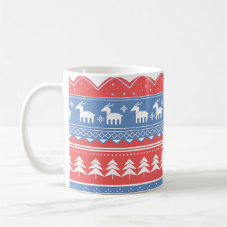 Minimalist Red & Blue Christmas - Unique Pattern Coffee Mug