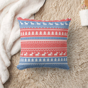 Minimalist Red & Blue Christmas - Unique Pattern Cushion
