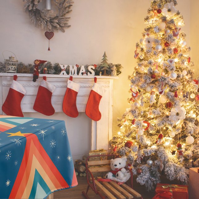 Minimalist Red & Blue Retro Groovy Christmas Tree  Tablecloth (Creator Uploaded)