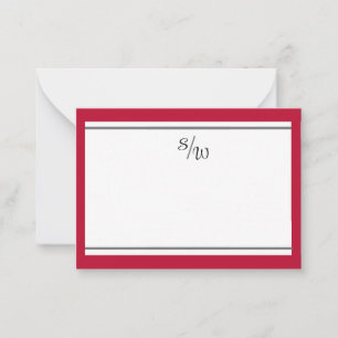 Minimalist Red Border Monogram Note Card