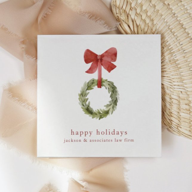 Minimalist Red Bow Christmas Wreath Napkin (Creator Uploaded)