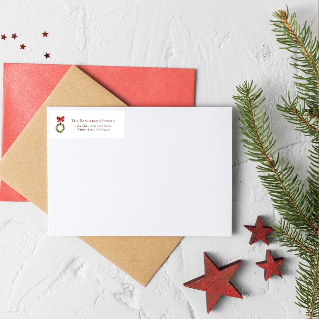 minimalist red bow christmas wreath return address (Creator Uploaded)