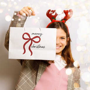 Minimalist Red Bow Merry Christmas Large Gift Bag
