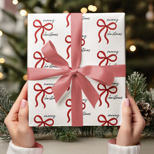 Minimalist Red Bow Merry Christmas Wrapping Paper
