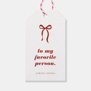 Minimalist Red Bow Typography To Favourite Person Gift Tags