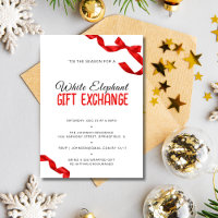 Minimalist Red Bow White Elephant Gift Exchange