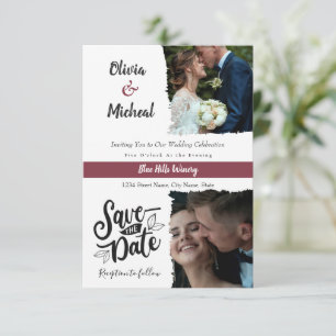 minimalist Red Burgundy save the date 2 photo Invitation