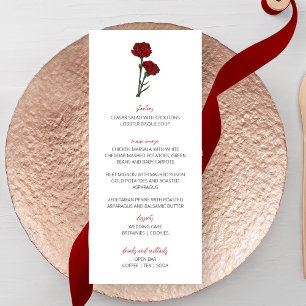 Minimalist Red Carnations Wedding Menu