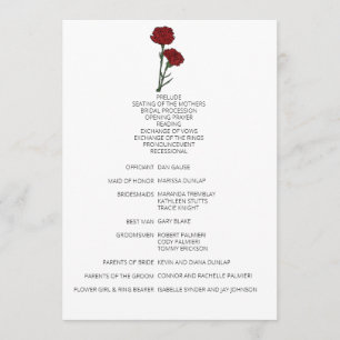 Minimalist Red Carnations Wedding Program Programme